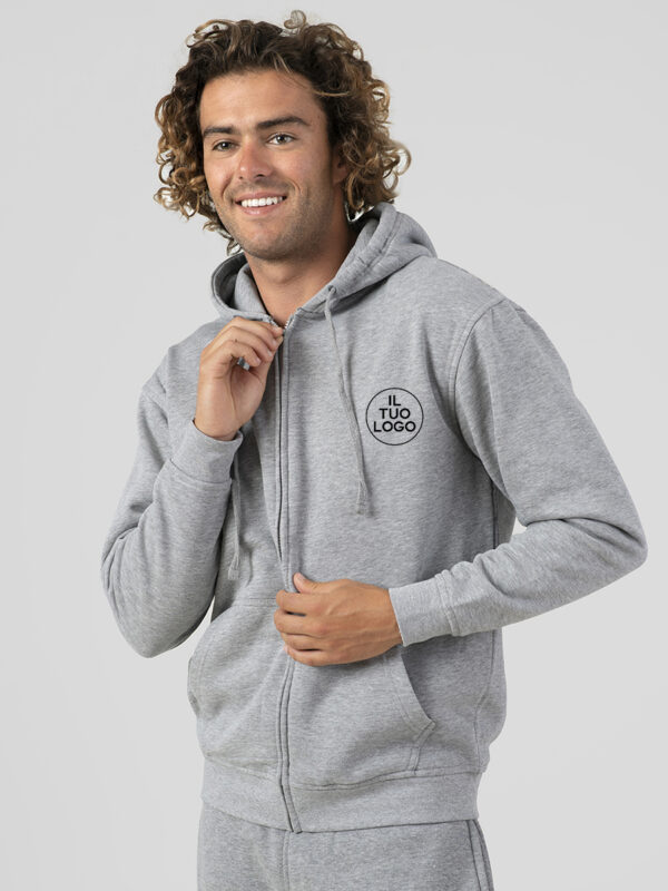 Felpa uomo cappuccio e zip leggera french terry - immagine 2
