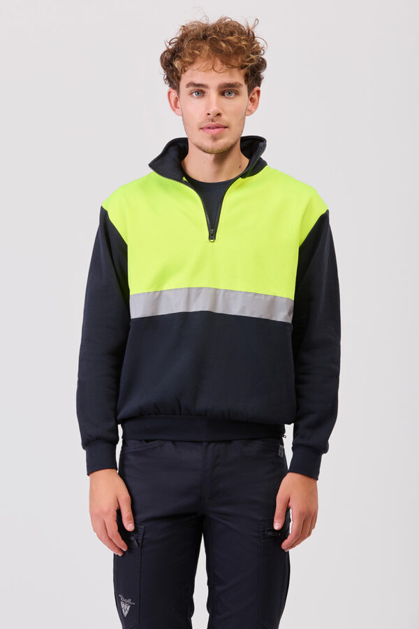 Felpa bicolore mezza zip con banda rifrangente UNISEX - immagine 3