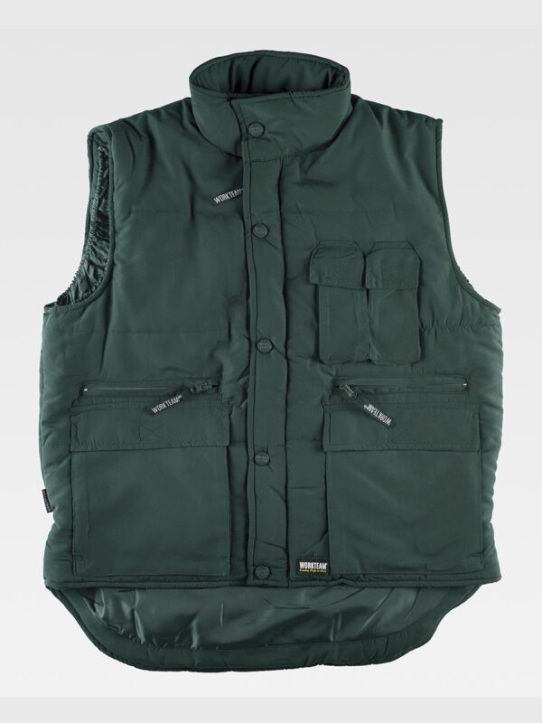 Gilet imbottito collo alto, giromanica regolabile ed elastico in vita - immagine 5