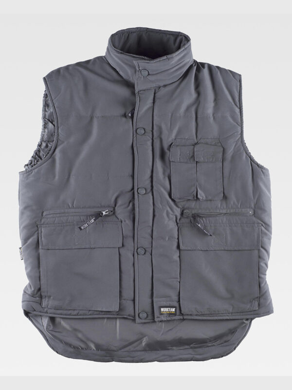 Gilet imbottito collo alto, giromanica regolabile ed elastico in vita