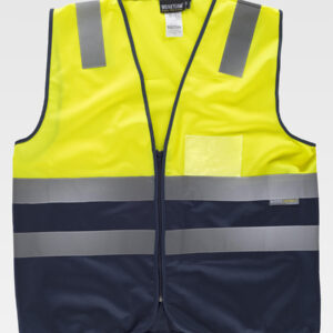 Gilet bicolore certificato alta visibilità con cerniera e collo a V