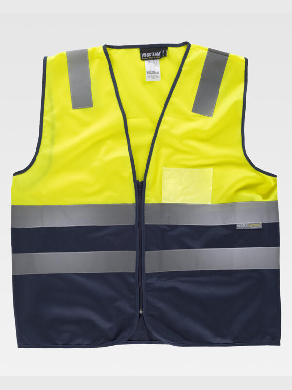 Gilet bicolore certificato alta visibilità con cerniera e collo a V