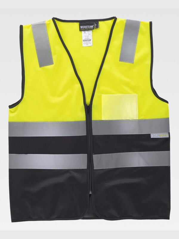 Gilet bicolore certificato alta visibilità con cerniera e collo a V - immagine 3