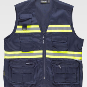 Gilet multitasche leggero bande rifrangenti fluorescenti