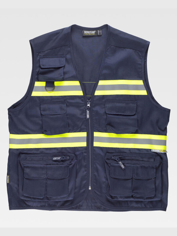 Gilet multitasche leggero bande rifrangenti fluorescenti