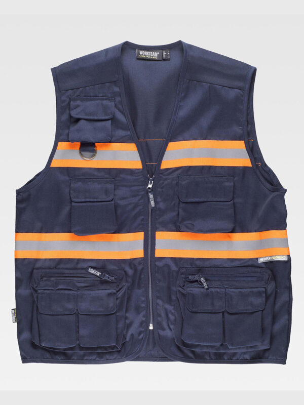 Gilet multitasche leggero bande rifrangenti fluorescenti - immagine 3