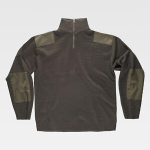Pullover unisex mezza zip rinforzi in twill
