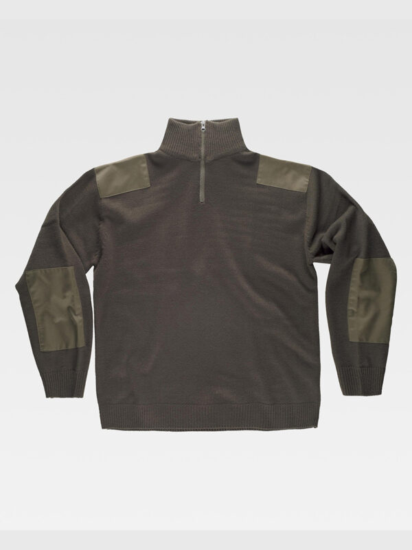 Pullover unisex mezza zip rinforzi in twill