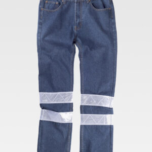 Pantalone da lavoro 5 tasche tessuto denim bande rifrangenti