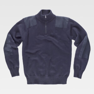 Pullover unisex mezza zip rinforzi in twill