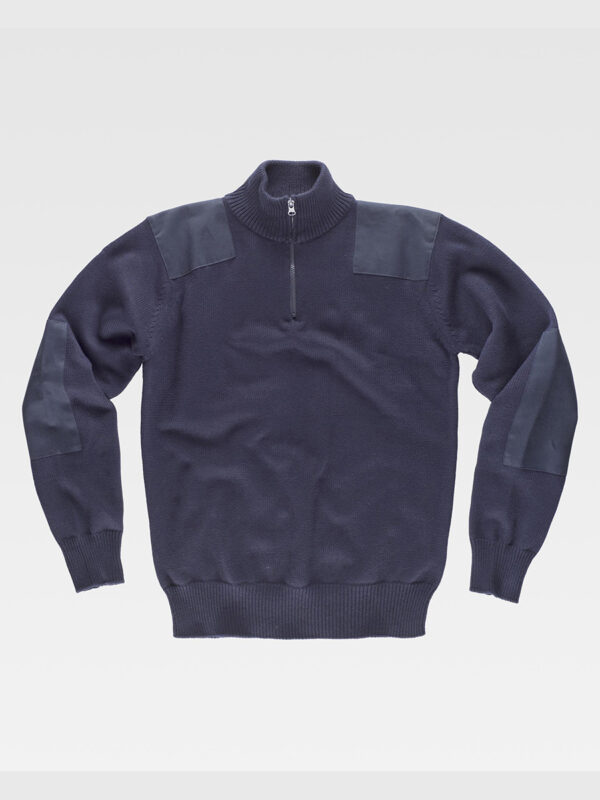 Pullover unisex mezza zip rinforzi in twill