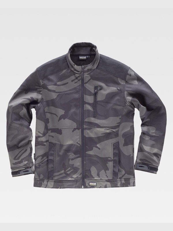 Giacca Workshell collo alto mimetica.