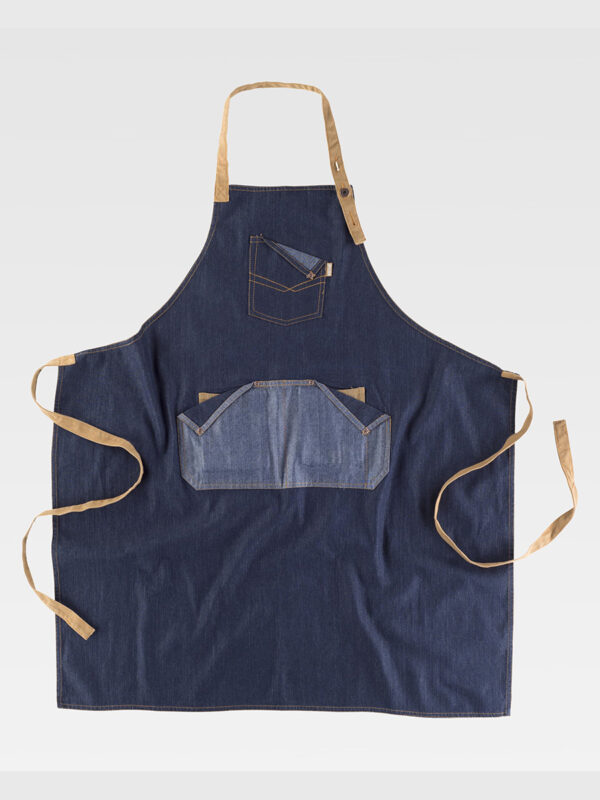 Grembiule con pettorina tessuto denim e canvas